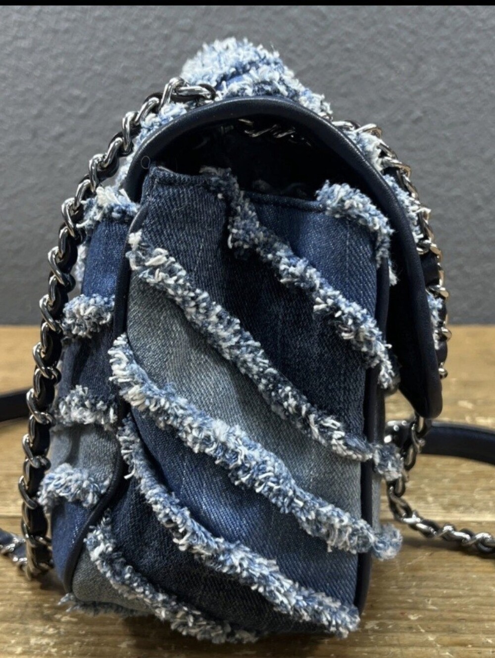 Michael Kors Sloan Frayed Denim Shoulder Bag - Picture 4 of 11